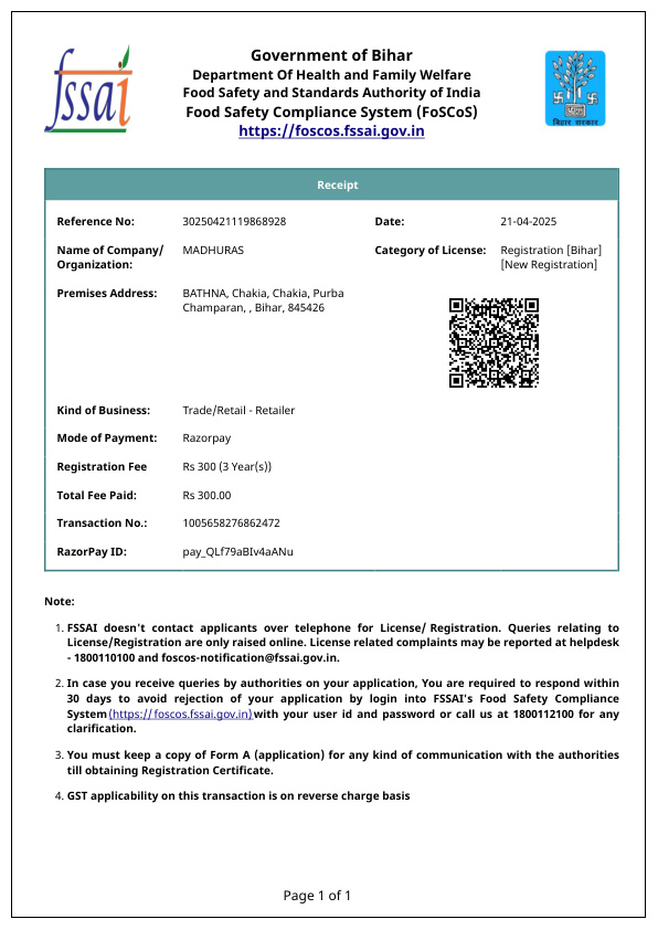 FSSAI Certificate Preview